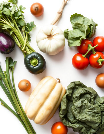 Fresh vegetables on a white background. Healthy food. Top view.