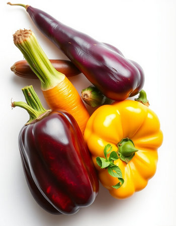 vegetables on a white background, close-up, top viewの写真素材