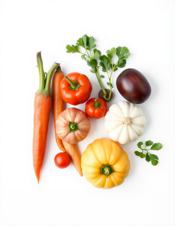 Vegetables on a white background. Top view. Flat lay.の写真素材