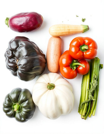 vegetables on a white background, top view, close-up