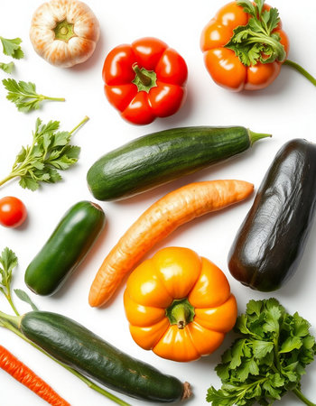 Set of fresh vegetables on white background, top view. Healthy foodの写真素材