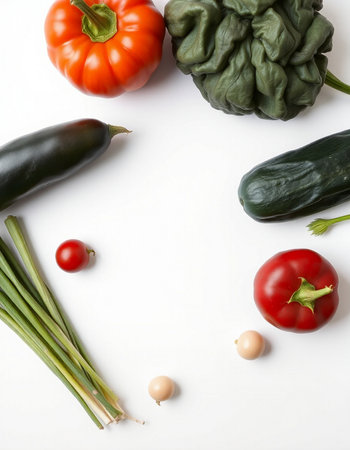 Vegetables isolated on white background. Tomato, pepper, garlicの写真素材