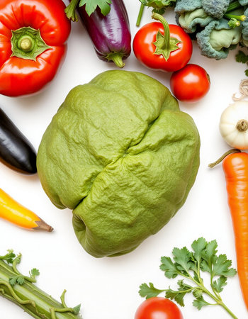 Fresh vegetables on white background. Healthy food concept. Top view.の写真素材