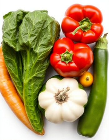 Composition with fresh vegetables on a white background. Shallow dof.