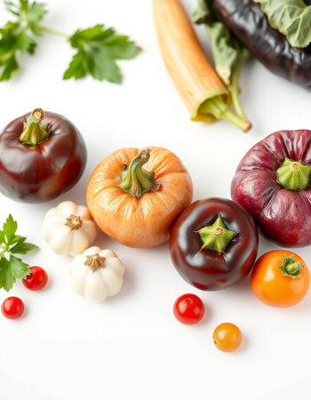 Fresh vegetables on a white background, close-up, selective focus