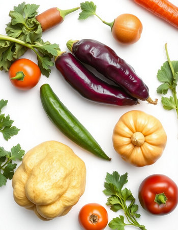 vegetables on a white background, top view, flat lay