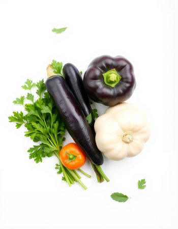 Vegetables isolated on white background. Top view, flat layの写真素材