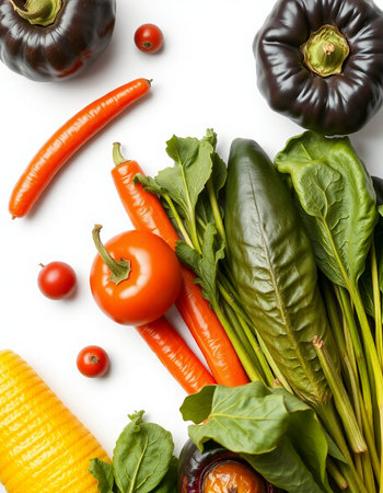 Composition with fresh vegetables on white background, top view. Healthy food conceptの写真素材