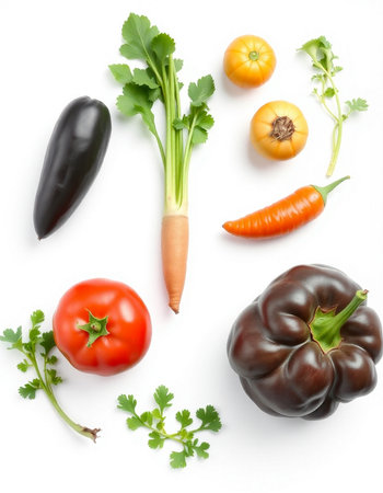 vegetables isolated on white background with clipping path and full depth of field