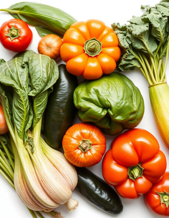 collection of fresh vegetables isolated on white background. Healthy food concept.の写真素材