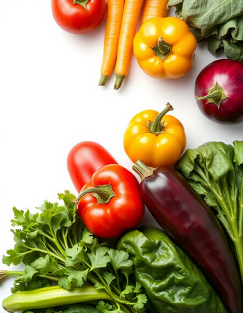 Fresh vegetables isolated on white background. Top view with copy space.の写真素材