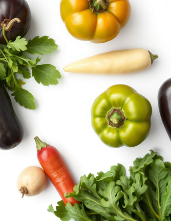 collection of various fresh vegetables on white background. each one is shot separately