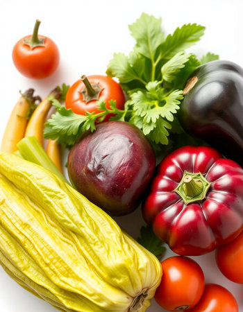 vegetables on a white background, close-up, top viewの写真素材