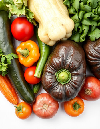 Composition with variety of vegetables on white background, close-upの写真素材