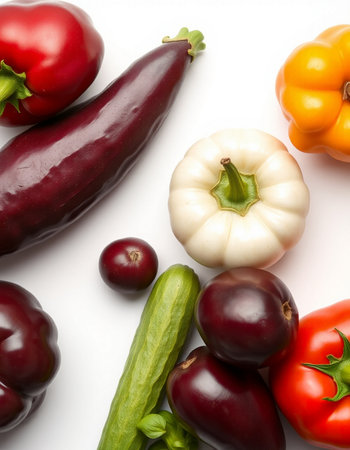 Composition with fresh vegetables on white background, top view. Balanced diet