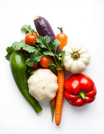 Fresh vegetables isolated on white background. Healthy food concept. Top view.の写真素材