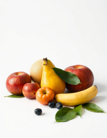 Fruits on a white background. Healthy food and diet concept.の写真素材