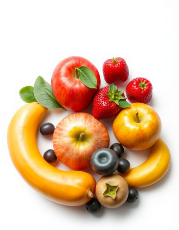 Fruits isolated on a white background. Healthy food. Top view.の写真素材