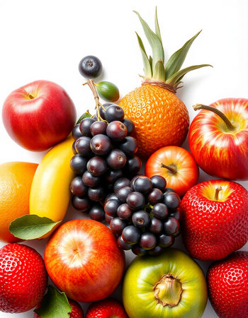 Fresh fruits isolated on white background. Healthy eating and dieting concept.の写真素材