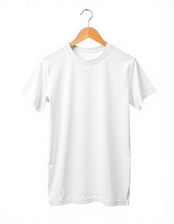 White t-shirt on a hanger on a white background.の写真素材