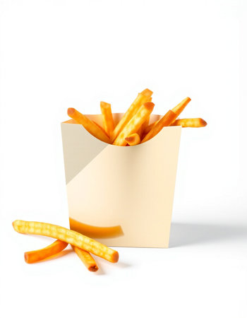French fries in paper box isolated on white background with clipping path.