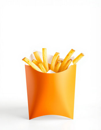 French fries in orange box isolated on white background. 3d illustration