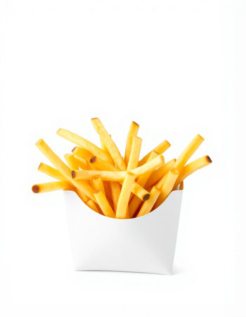 French fries in paper box isolated on white background with clipping path.