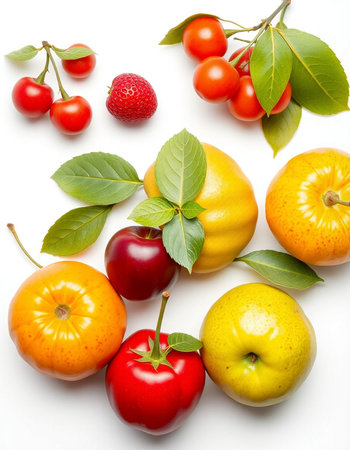 Fruits and vegetables on a white background. Healthy food concept.の写真素材