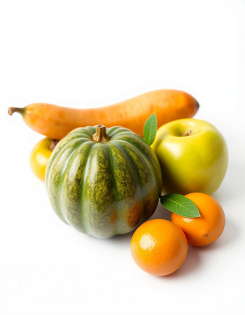 Fruits and vegetables isolated on white background. Healthy food concept.の写真素材