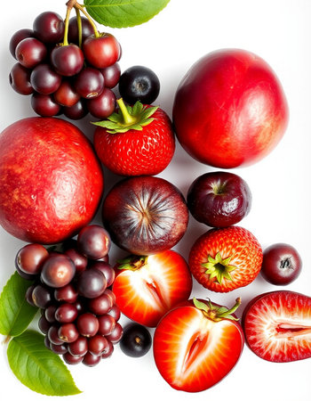 Fruits on a white background. Healthy food concept. Top view.の写真素材