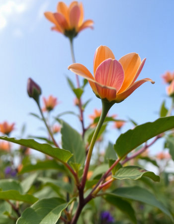 Beautiful orange flower with blue sky in the background, Thailand.の写真素材