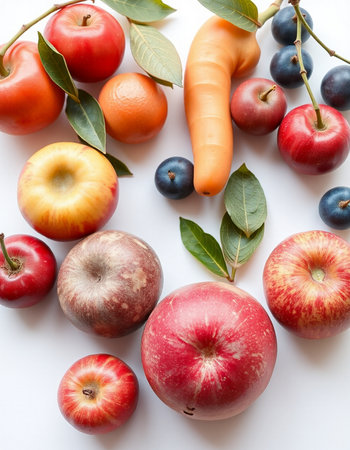 Fruits and vegetables on a white background. Healthy food concept.の写真素材