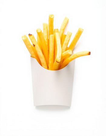 French fries in paper box isolated on white background with clipping path.