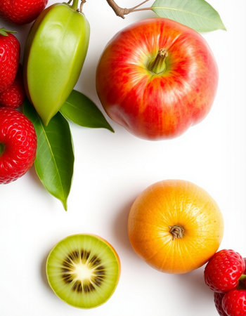 Fruits and vegetables on a white background. Healthy food concept.の写真素材