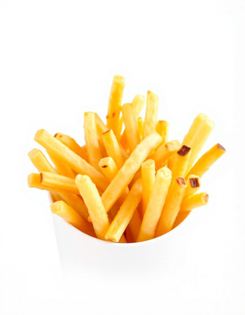 French fries isolated on white background. Selective focus with shallow depth of field.