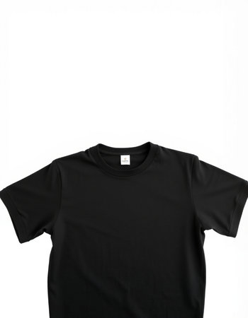 Black t-shirt isolated on white background. Clipping path included.の写真素材