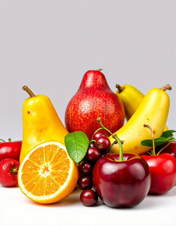 Fresh fruits isolated on white background. Healthy food, diet concept.の写真素材