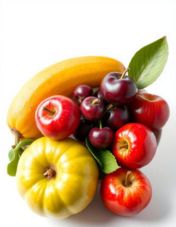 Fruits and vegetables isolated on a white background. Healthy food.