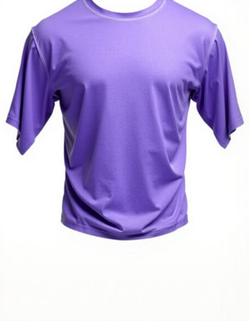 Purple t-shirt isolated on white background. Clipping path included.の写真素材