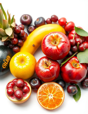 Fruits isolated on white background. Healthy food concept. Fresh fruits.の写真素材