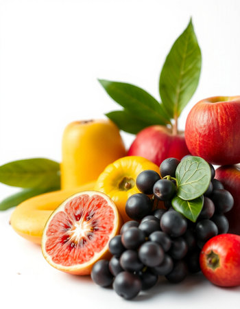 Fresh fruits isolated on white background. Healthy food concept. Selective focus.の写真素材