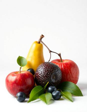 Fruits and berries on a white background. Healthy food concept.の写真素材