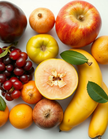 Assortment of fresh fruits isolated on white background. Healthy food conceptの写真素材