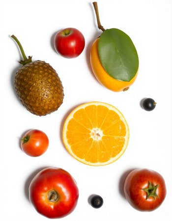 Fruits and vegetables on a white background. Healthy eating concept.の写真素材