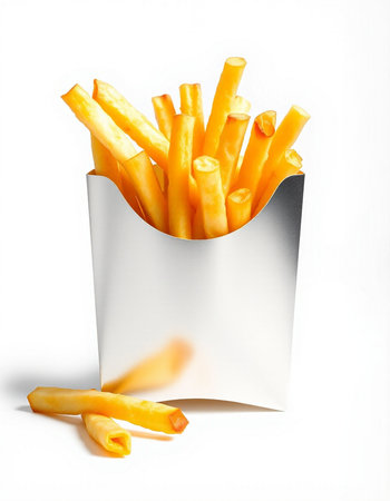 French fries in paper box isolated on white background, clipping path included