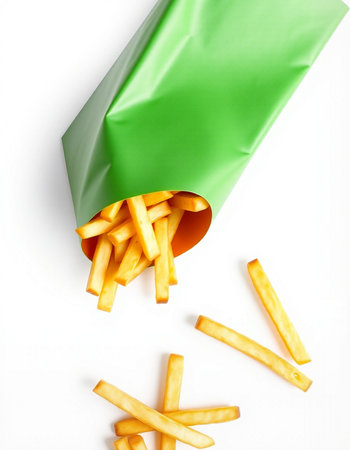 French fries in paper bag isolated on white background. Top view.の写真素材