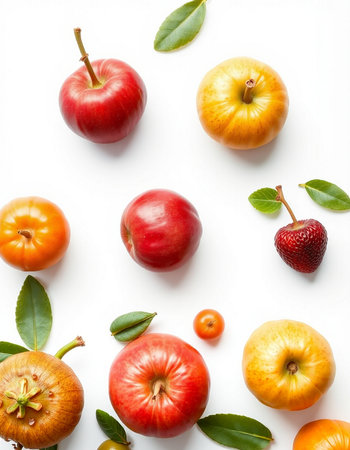Fruit pattern on white background. Flat lay, top view.の写真素材