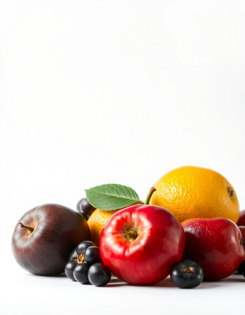 Fruits on a white background with space for text. Healthy food.の写真素材
