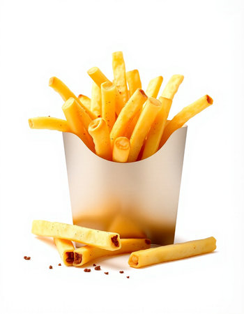 French fries in paper box isolated on white background with clipping path.