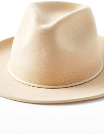 Beige hat isolated on a white background. Close-up.の写真素材